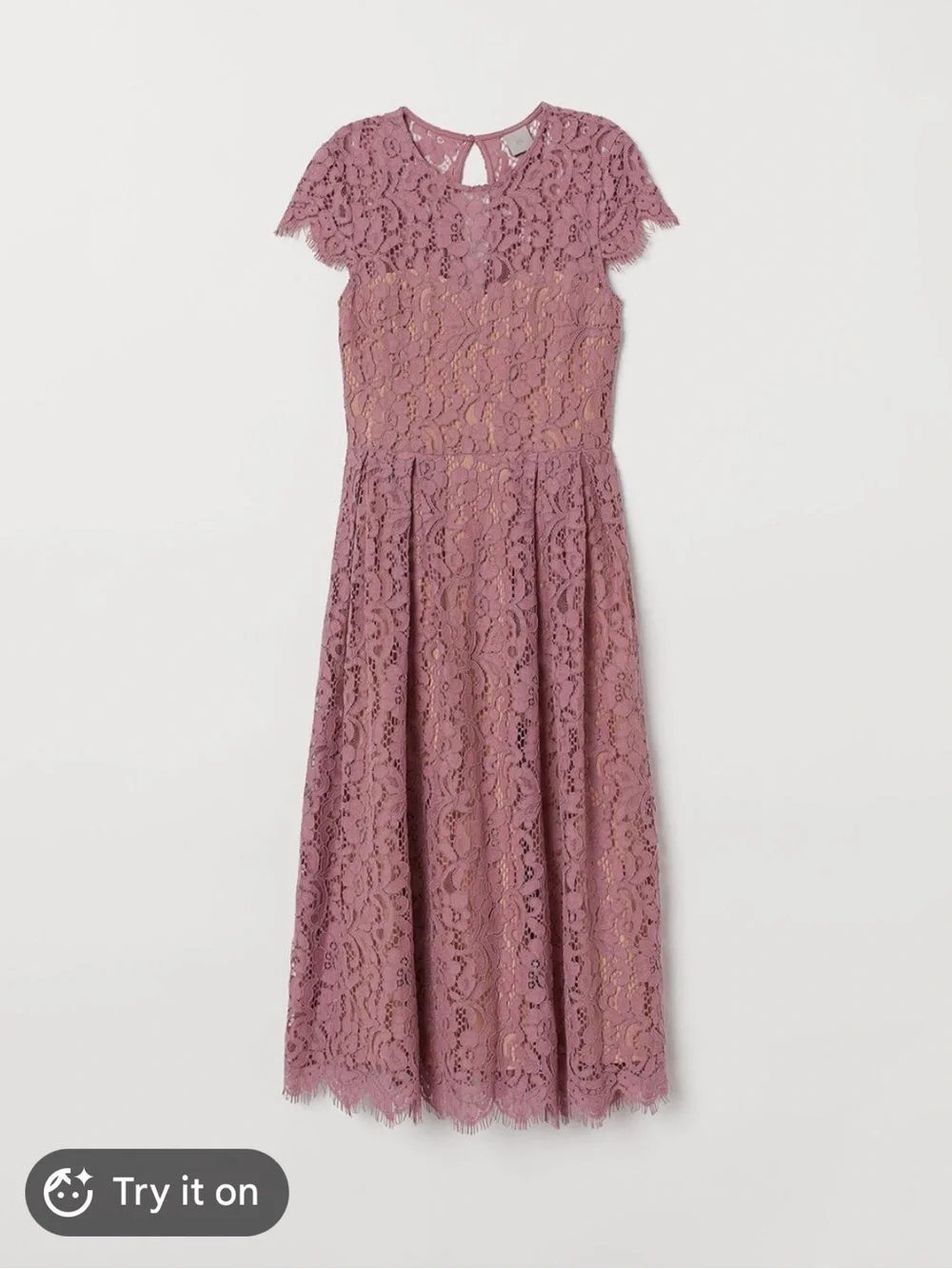 h&m lace dress pink Ladies - Powder Pink Lace-Trimmed Slip Dress - Size: L